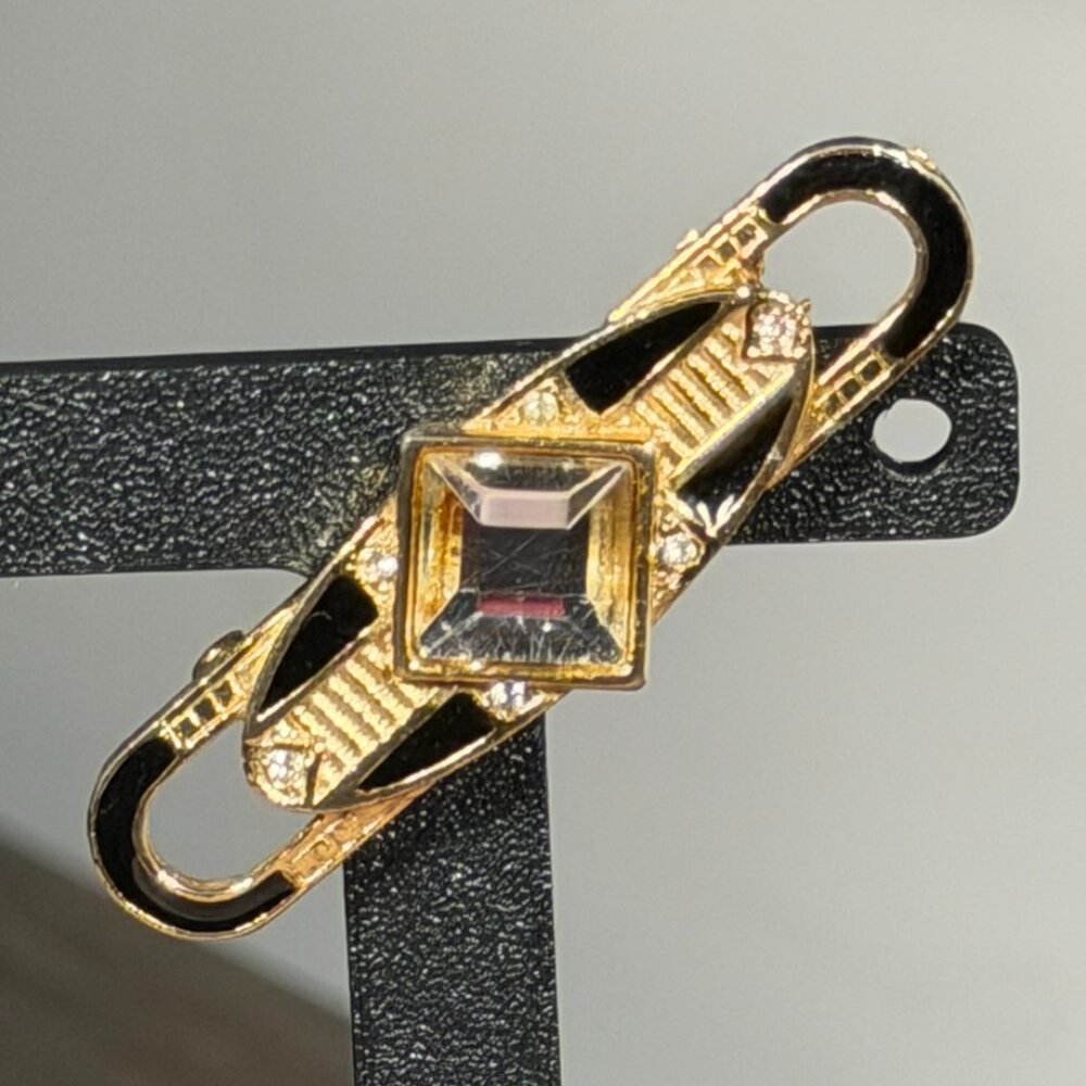 Vintage Art Deco Gold & Black Enamel Brooch Pin